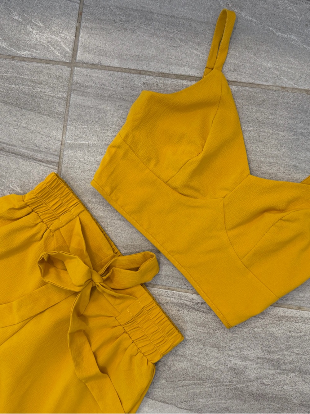 High-Waist Wide Leg Pants Set - Yellow- SMALL - Picture 6 of 7